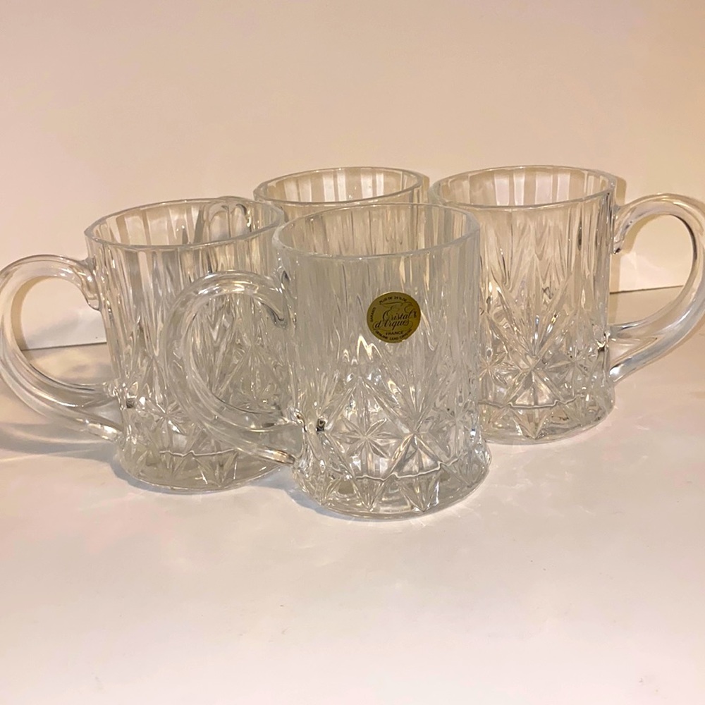 Set of 4 Cristal d'Arques from France Lead Crystal Coffee or Tea Mugs